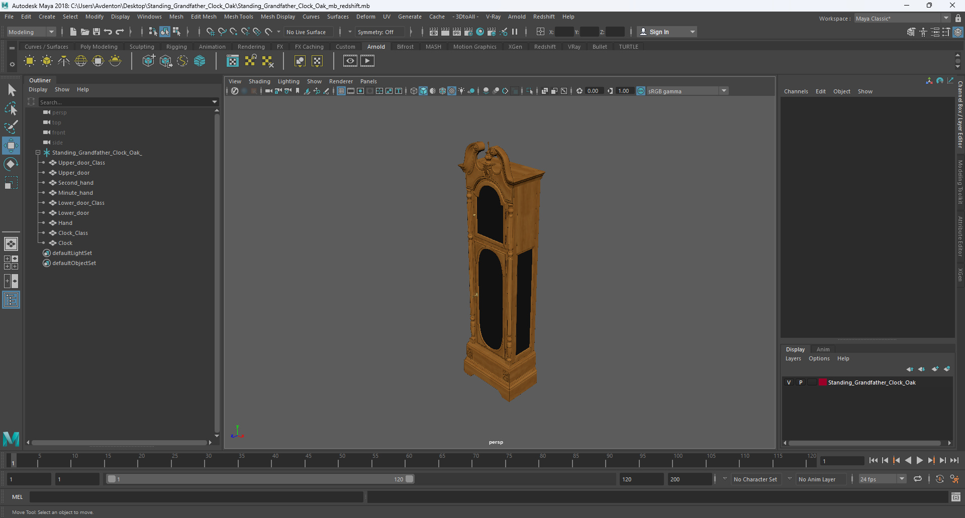 3D model Standing Grandfather Clock Oak