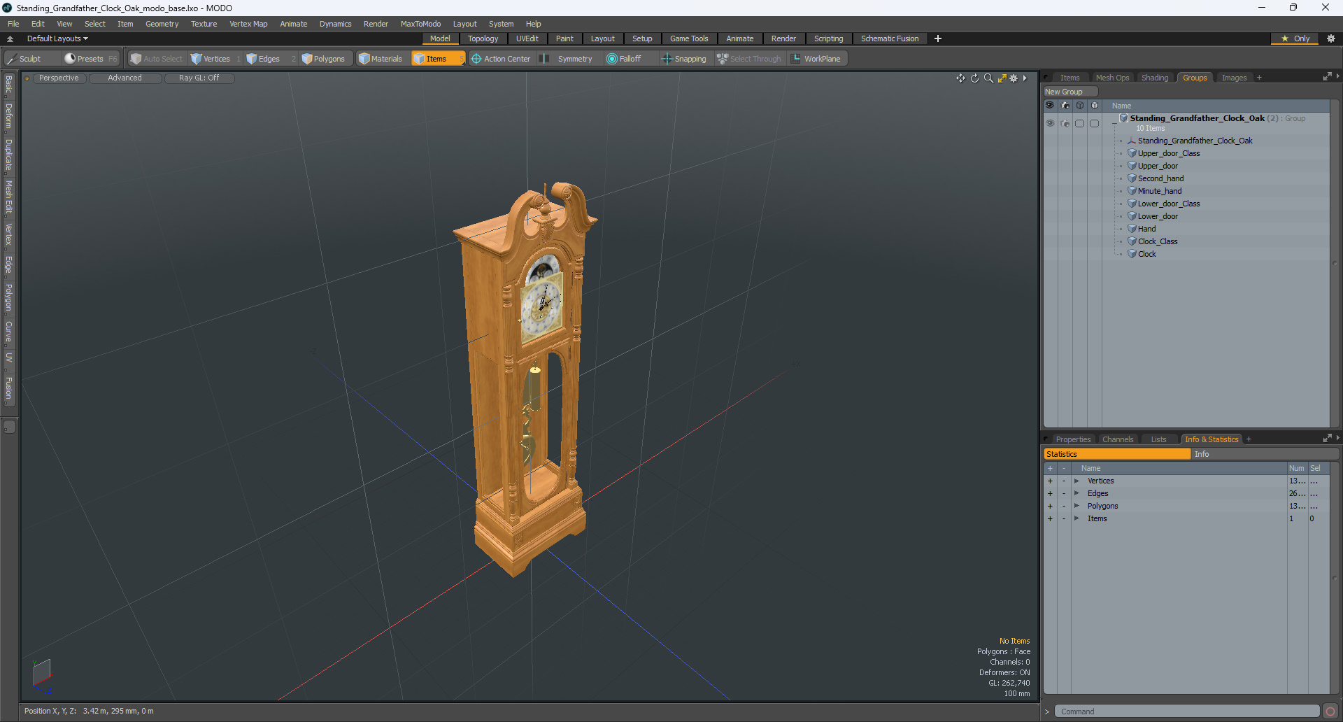 3D model Standing Grandfather Clock Oak