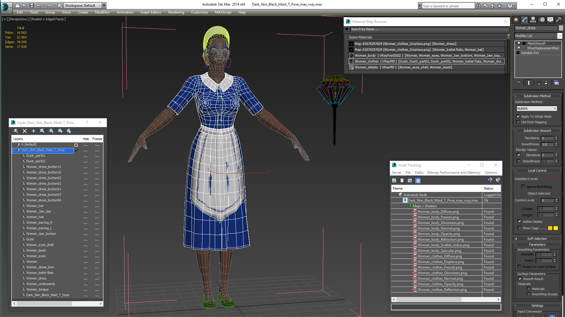 Dark Skin Black Maid T Pose 3D