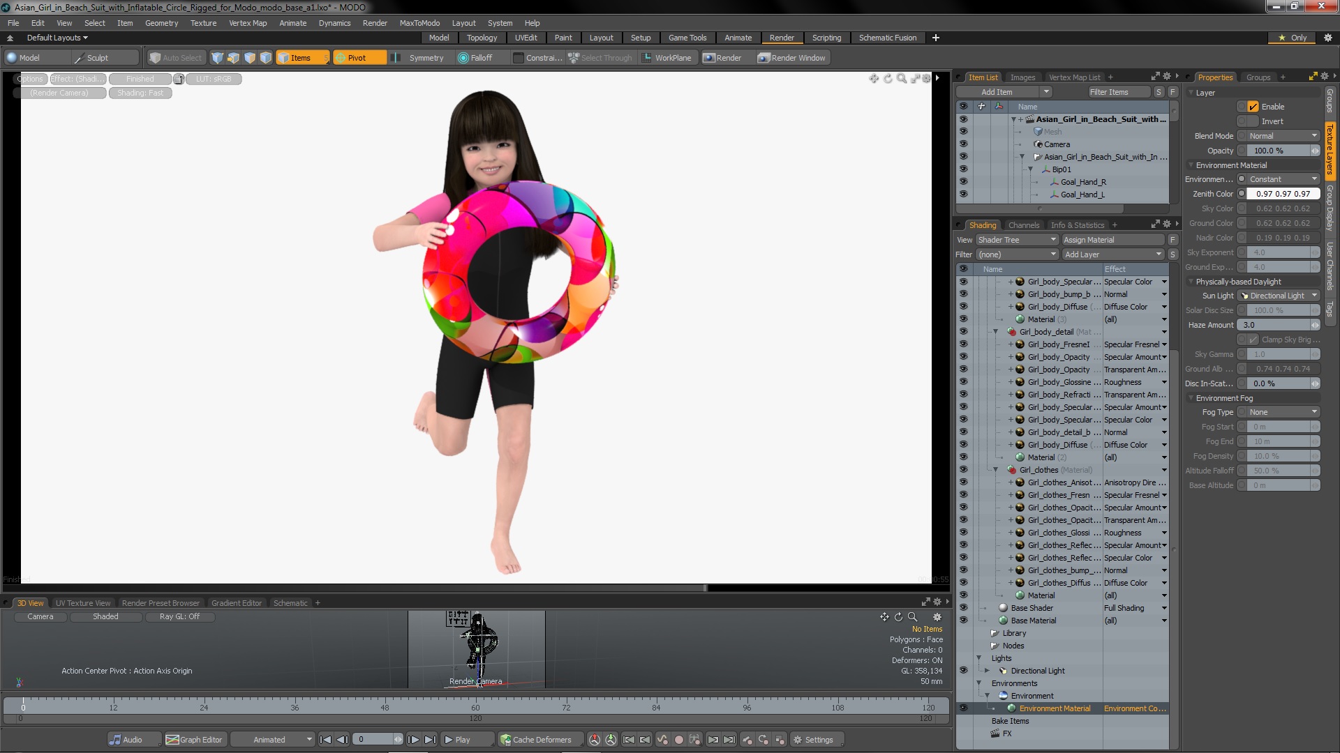 3D Asian Girl in Beach Suit with Inflatable Circle Rigged for Modo model