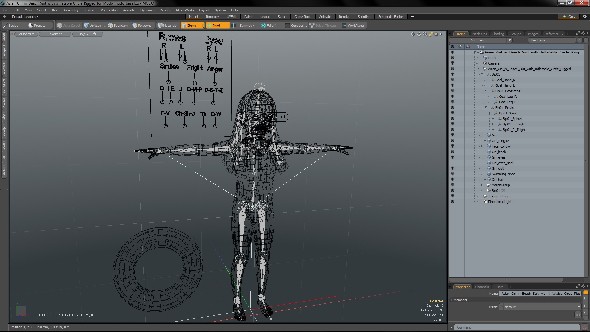 3D Asian Girl in Beach Suit with Inflatable Circle Rigged for Modo model