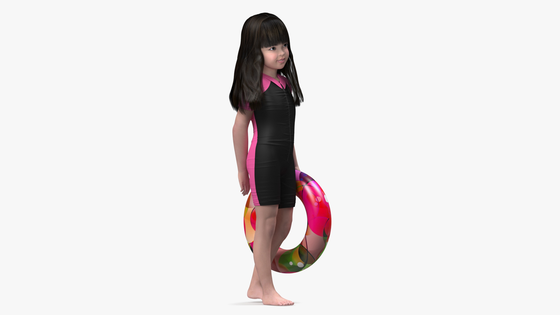 3D Asian Girl in Beach Suit with Inflatable Circle Rigged for Modo model