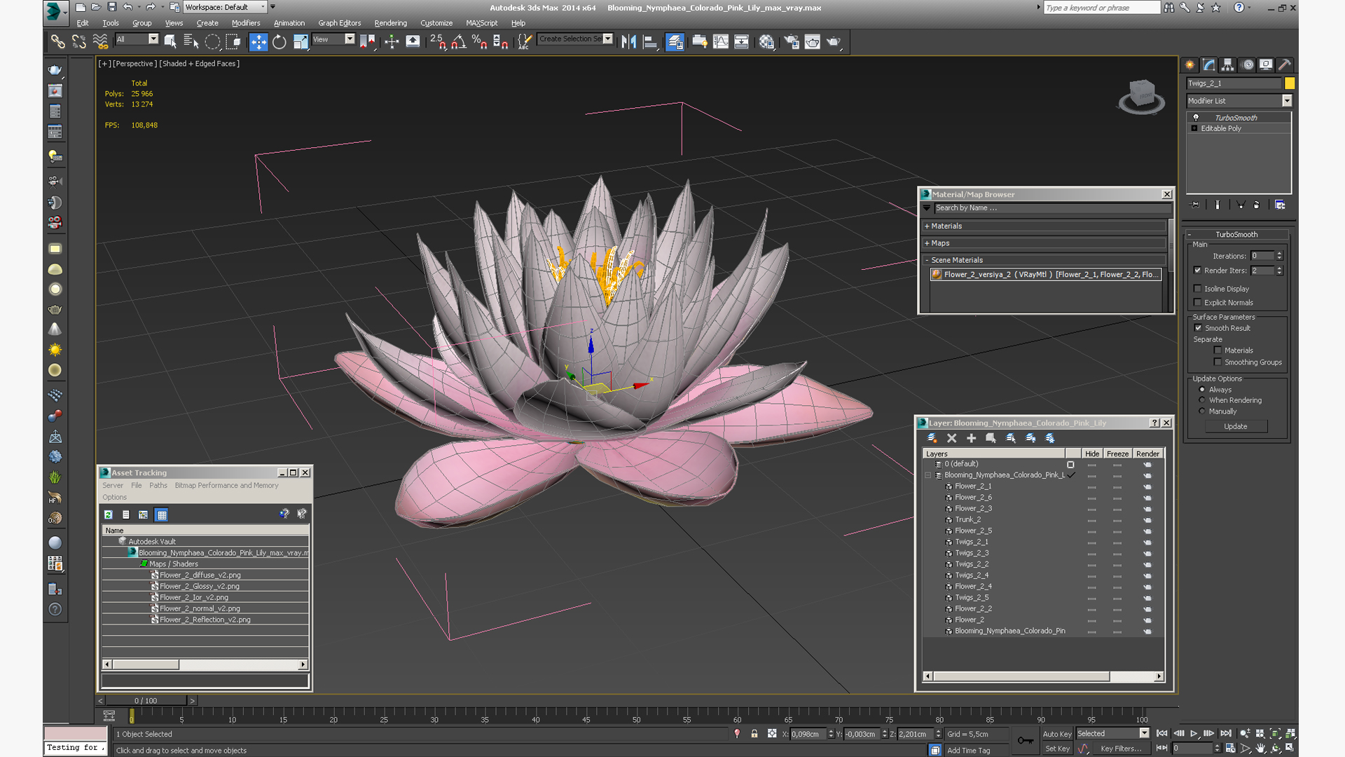 3D Blooming Nymphaea Colorado Pink Lily