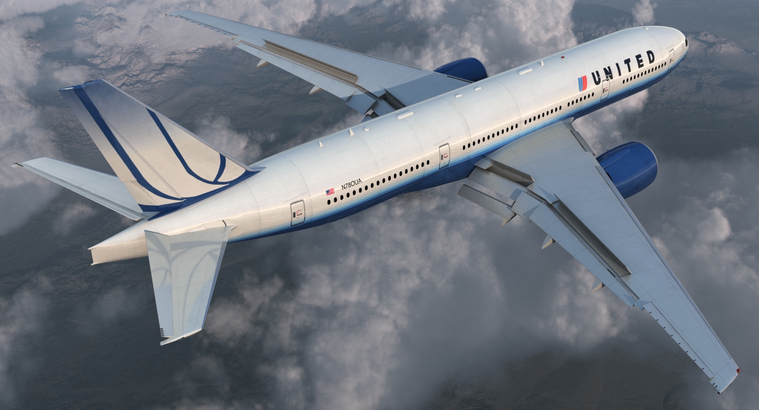 Boeing 777 200 United Airlines Rigged 3D