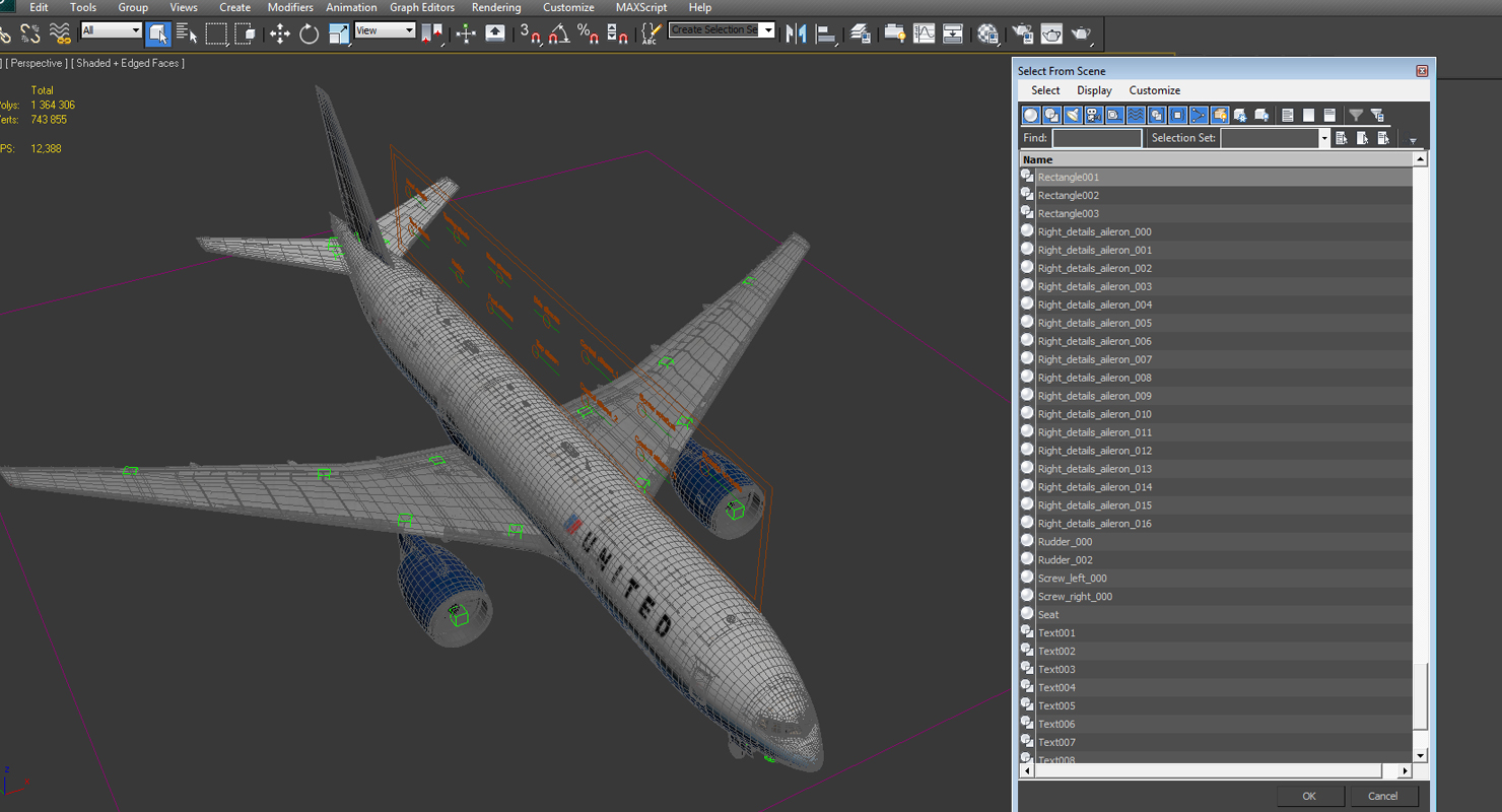 Boeing 777 200 United Airlines Rigged 3D