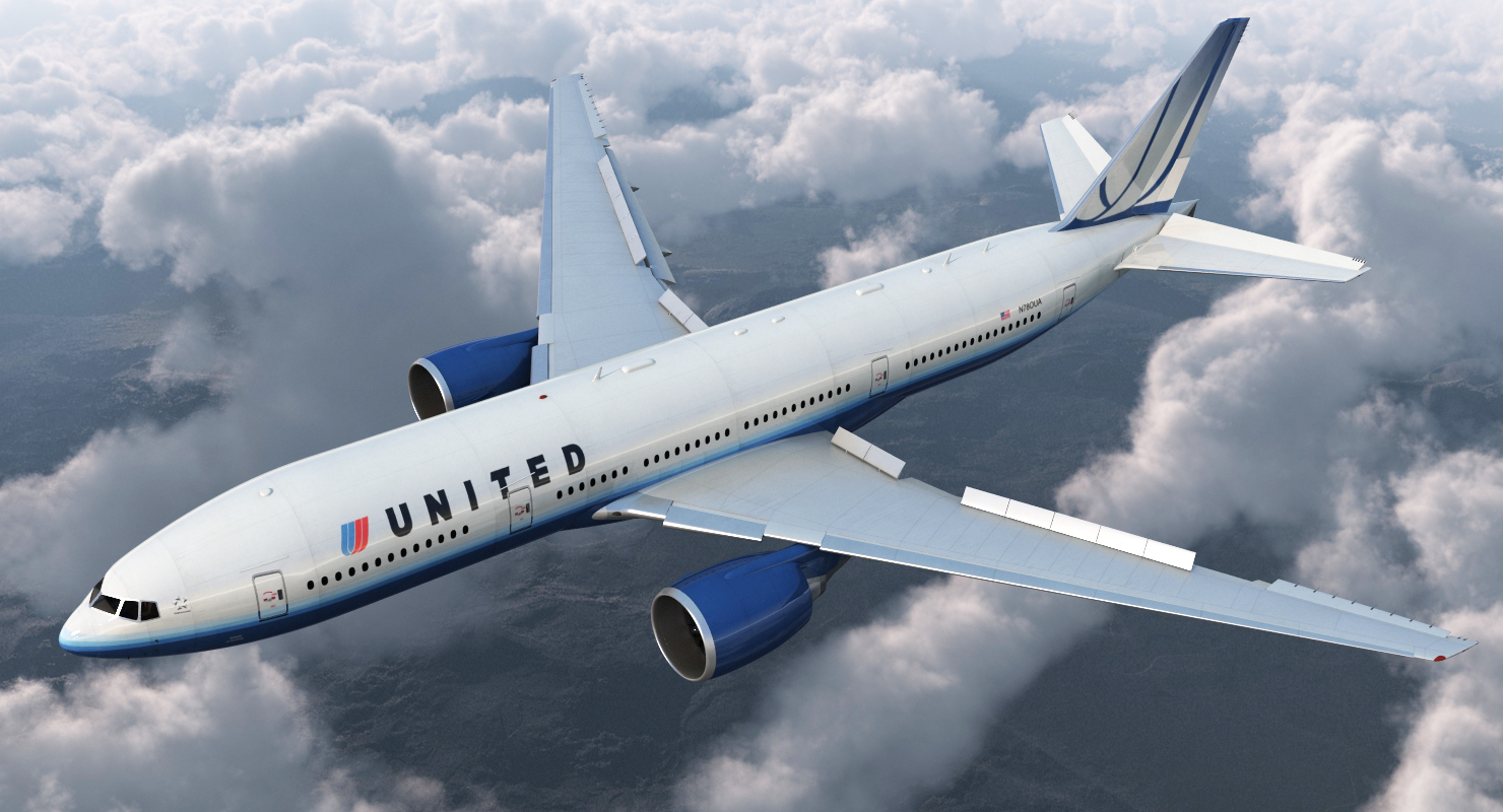 Boeing 777 200 United Airlines Rigged 3D