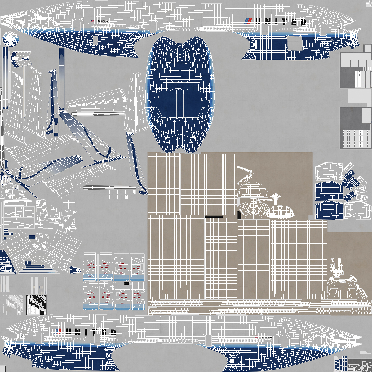 Boeing 777 200 United Airlines Rigged 3D