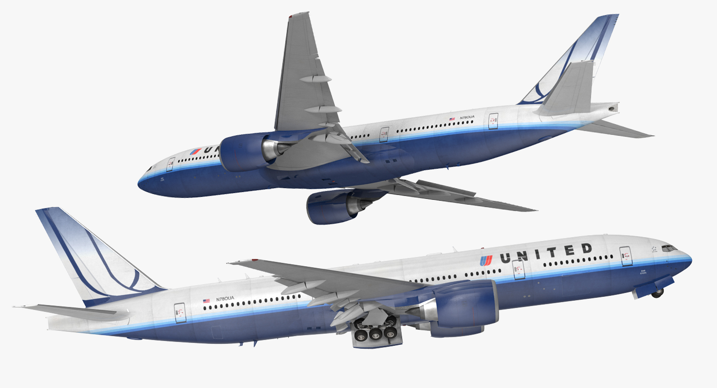 Boeing 777 200 United Airlines Rigged 3D