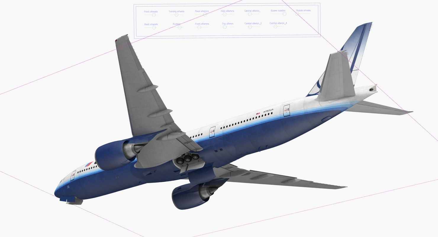 Boeing 777 200 United Airlines Rigged 3D