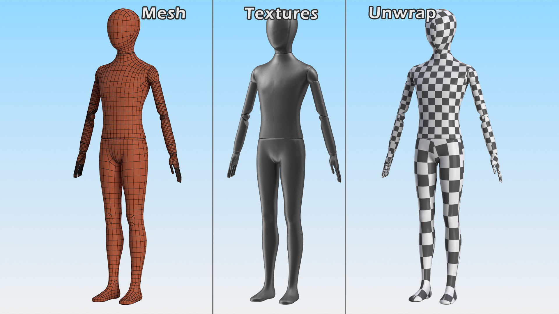 3D Flexible Child Mannequin Neutral Pose Black model