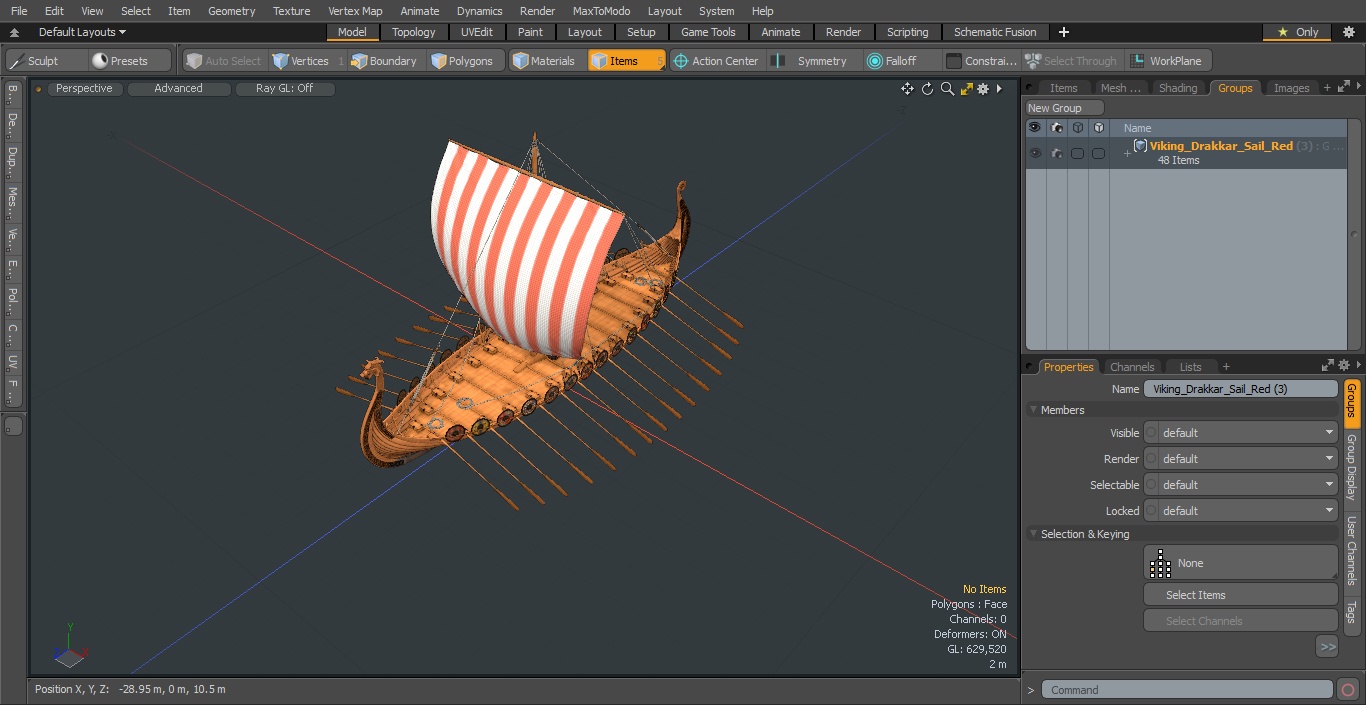3D Viking Drakkar Sail Red model