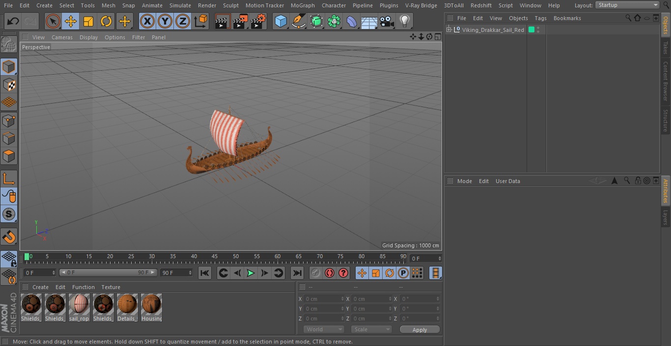 3D Viking Drakkar Sail Red model