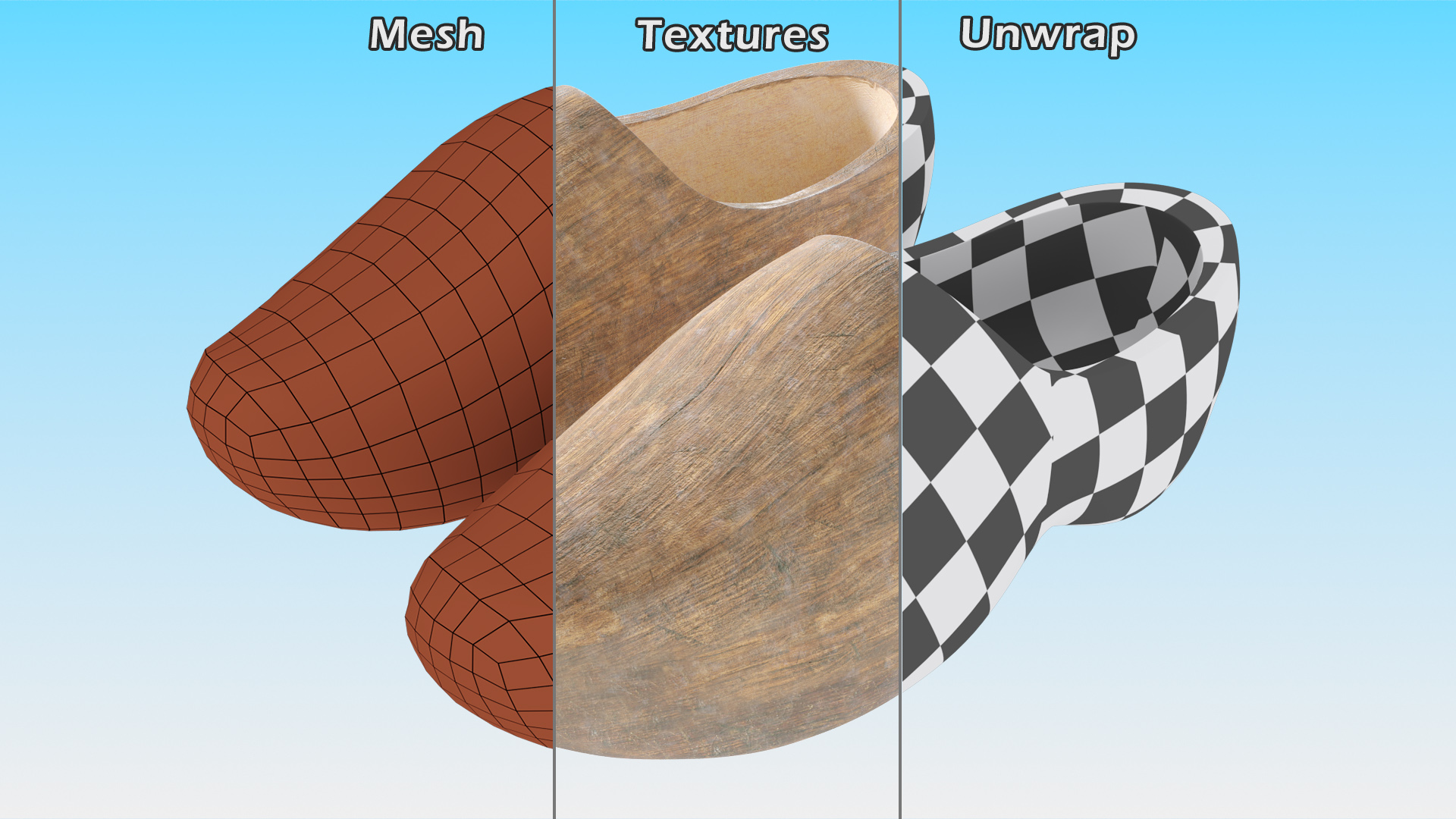 3D model Vintage Wooden Shoes