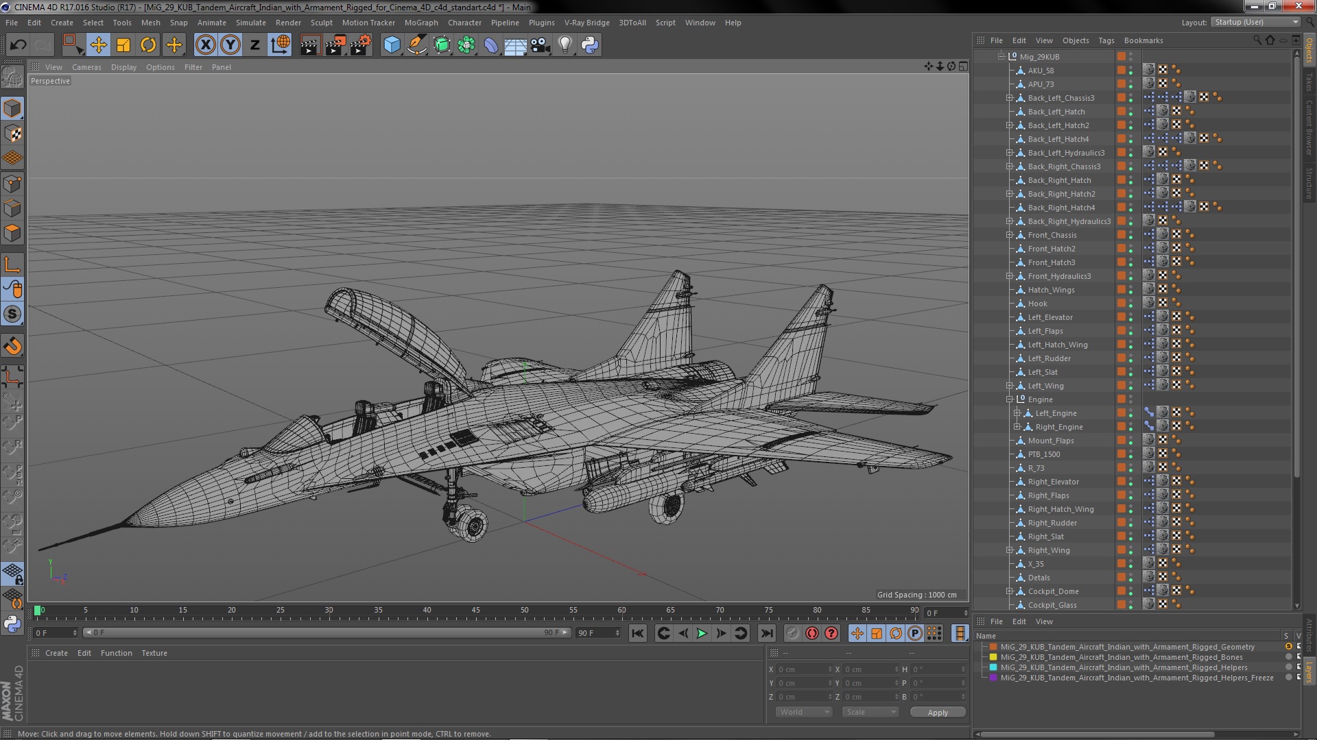 3D MiG 29 KUB Tandem Aircraft Indian with Armament Rigged for Cinema 4D model