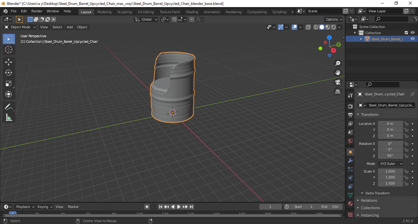 Steel Drum Barrel Upcycled Chair 3D