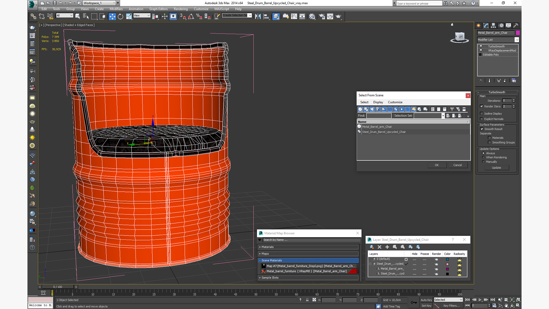 Steel Drum Barrel Upcycled Chair 3D