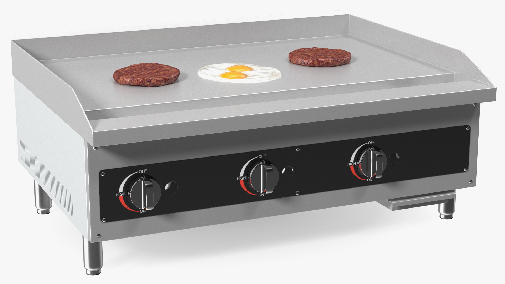 Medium Size Flat Top Gas Countertop Griddle with Meals 3D model