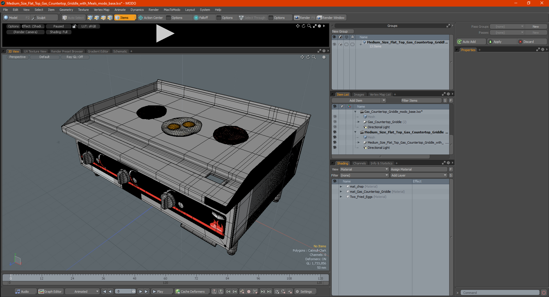 Medium Size Flat Top Gas Countertop Griddle with Meals 3D model