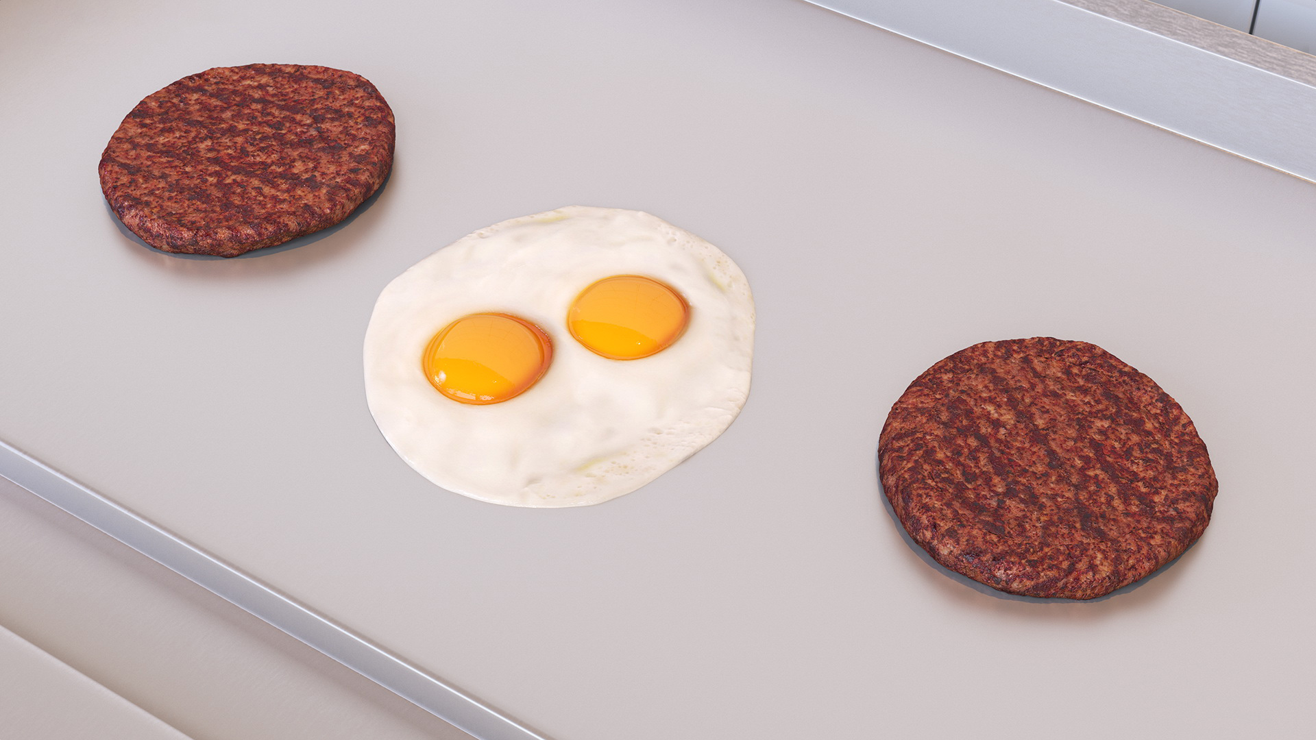 Medium Size Flat Top Gas Countertop Griddle with Meals 3D model