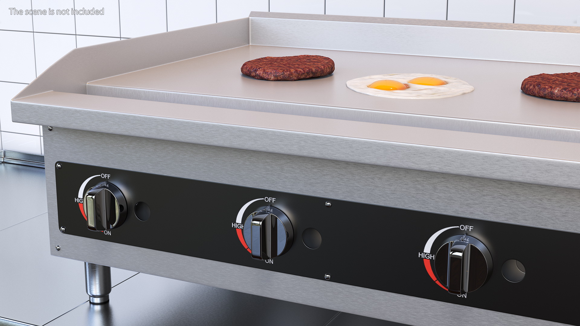 Medium Size Flat Top Gas Countertop Griddle with Meals 3D model