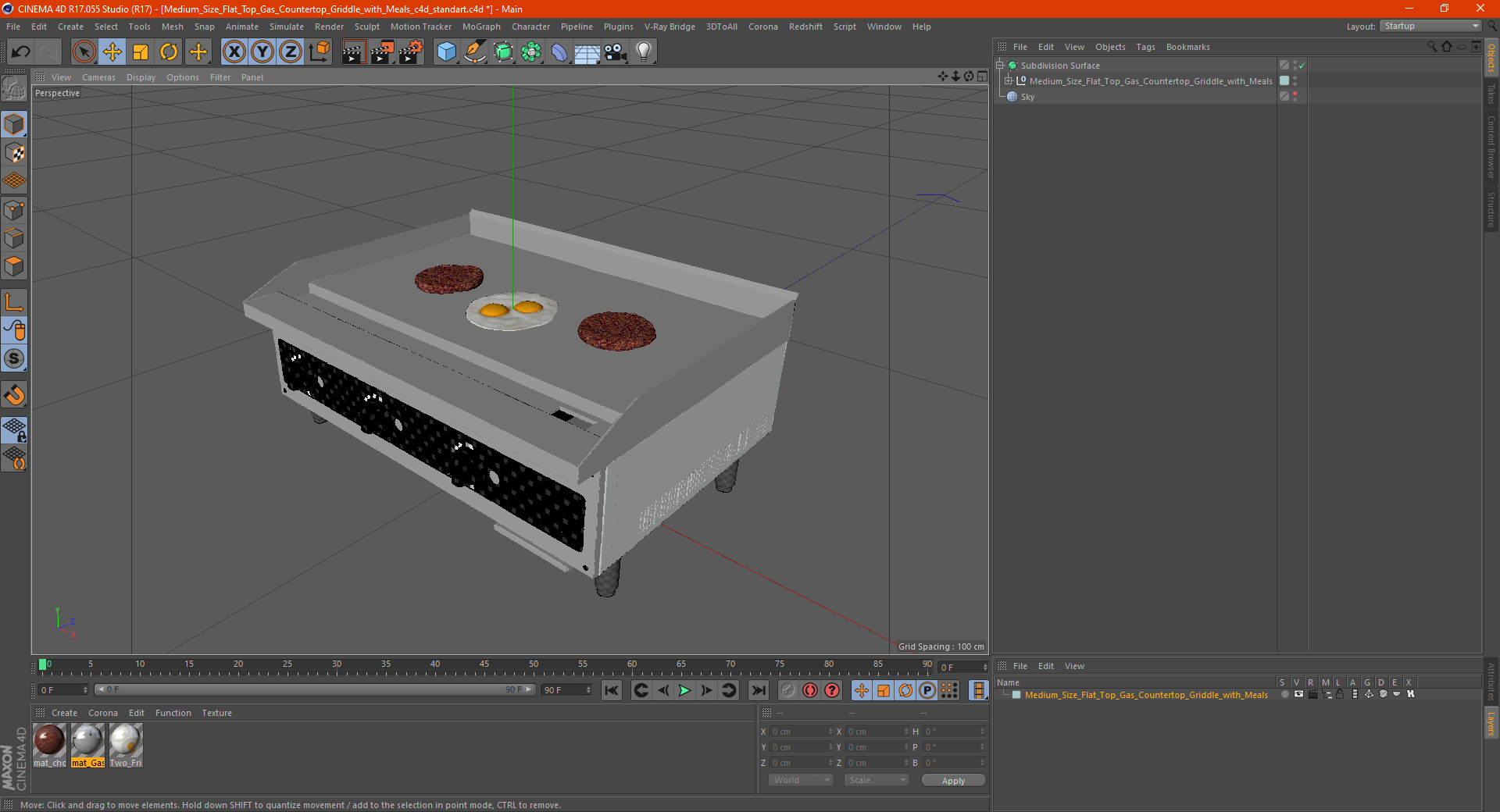 Medium Size Flat Top Gas Countertop Griddle with Meals 3D model