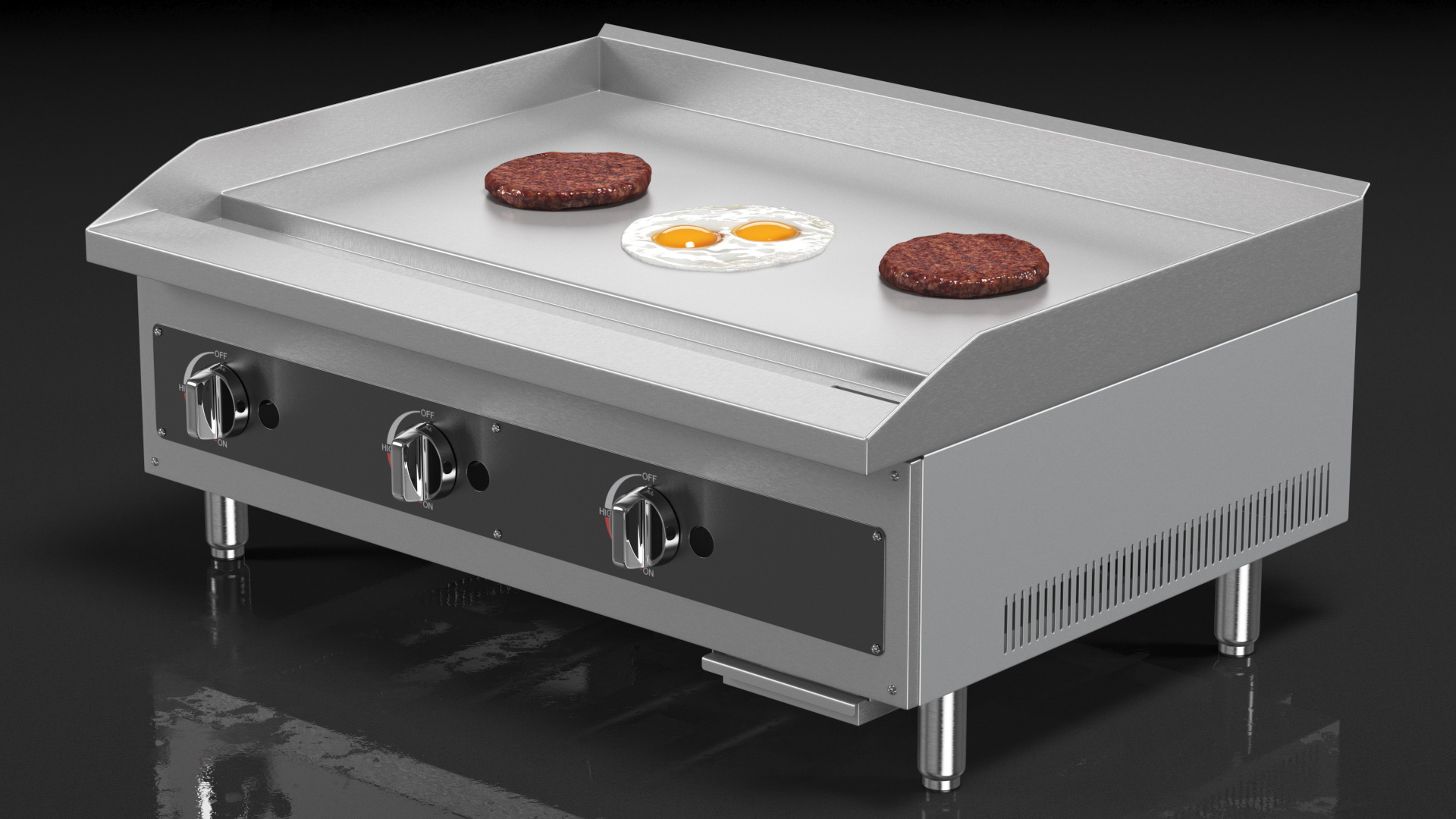 Medium Size Flat Top Gas Countertop Griddle with Meals 3D model