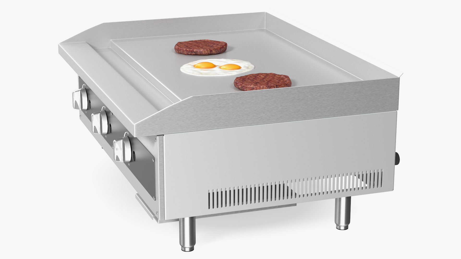 Medium Size Flat Top Gas Countertop Griddle with Meals 3D model