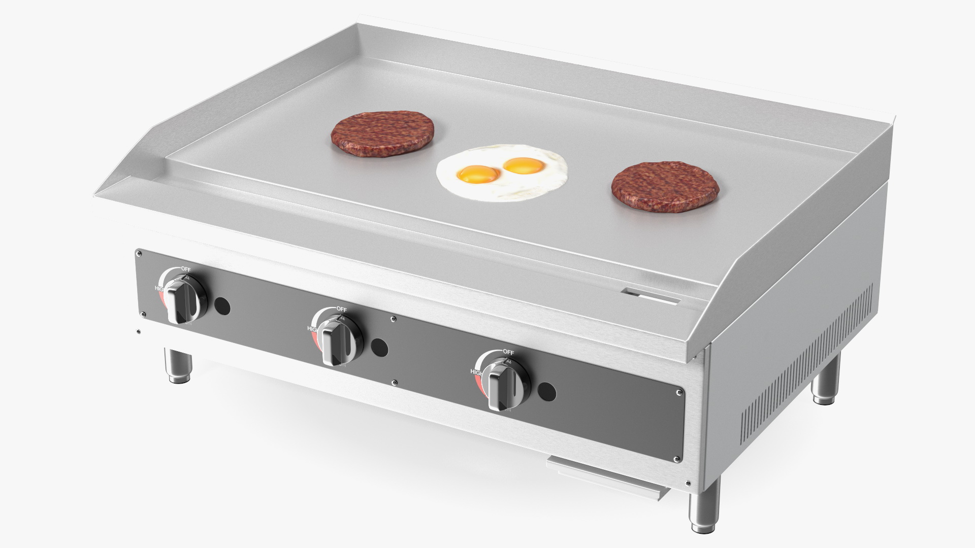 Medium Size Flat Top Gas Countertop Griddle with Meals 3D model