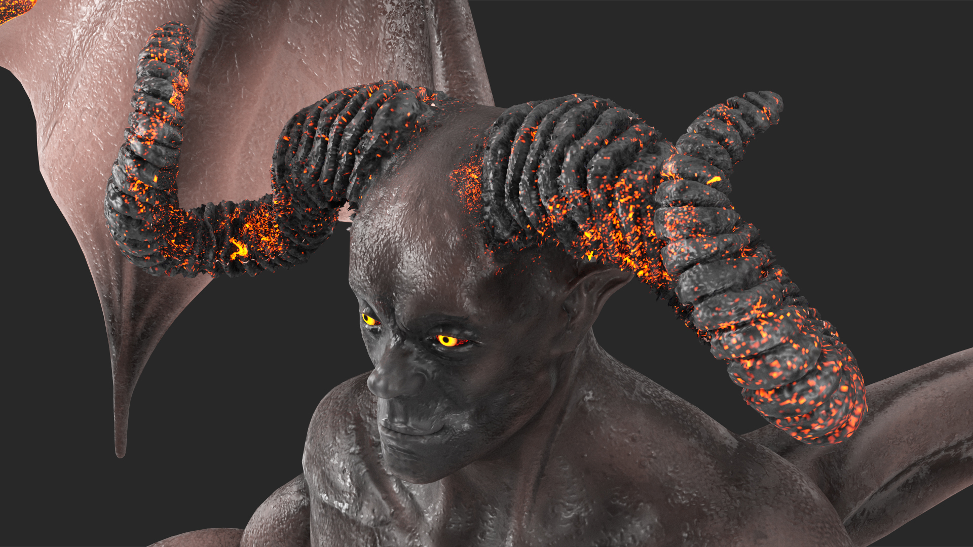 3D Devil Character with Trident Neutral Pose