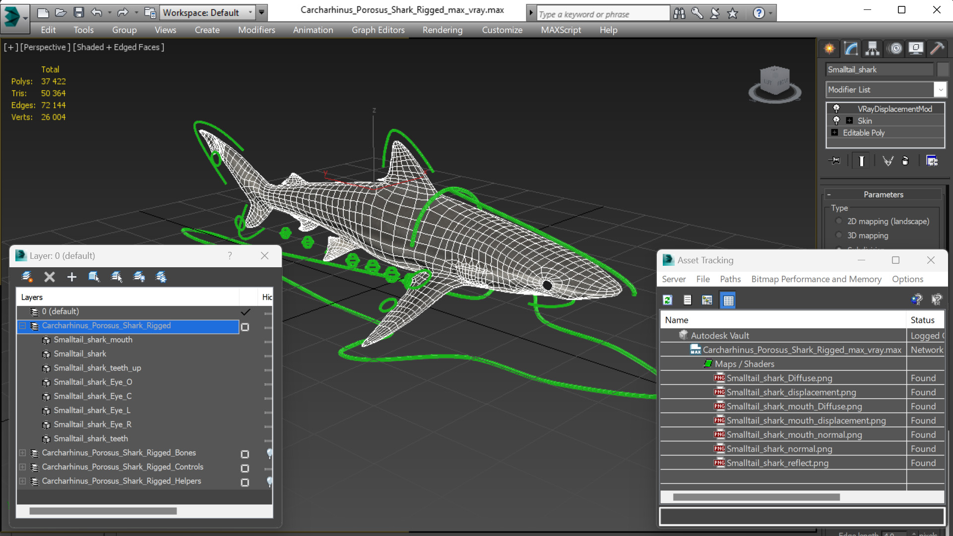 Carcharhinus Porosus Shark Rigged for Maya 3D