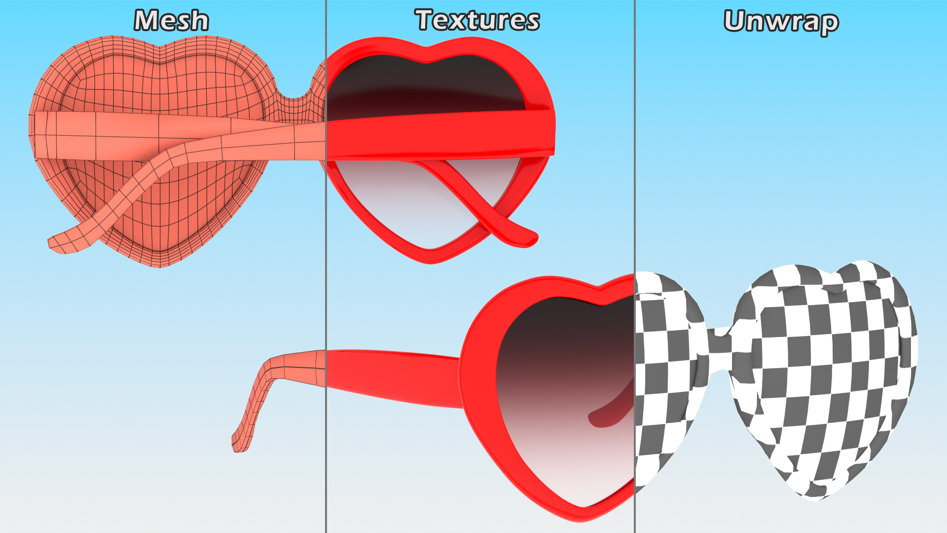 Heart Shaped Sunglasses Red 3D