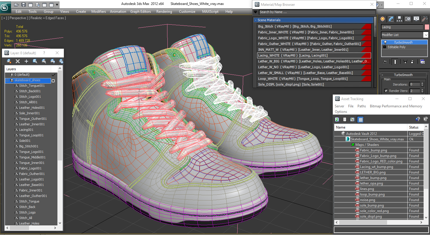 Skateboard Shoes White 3D