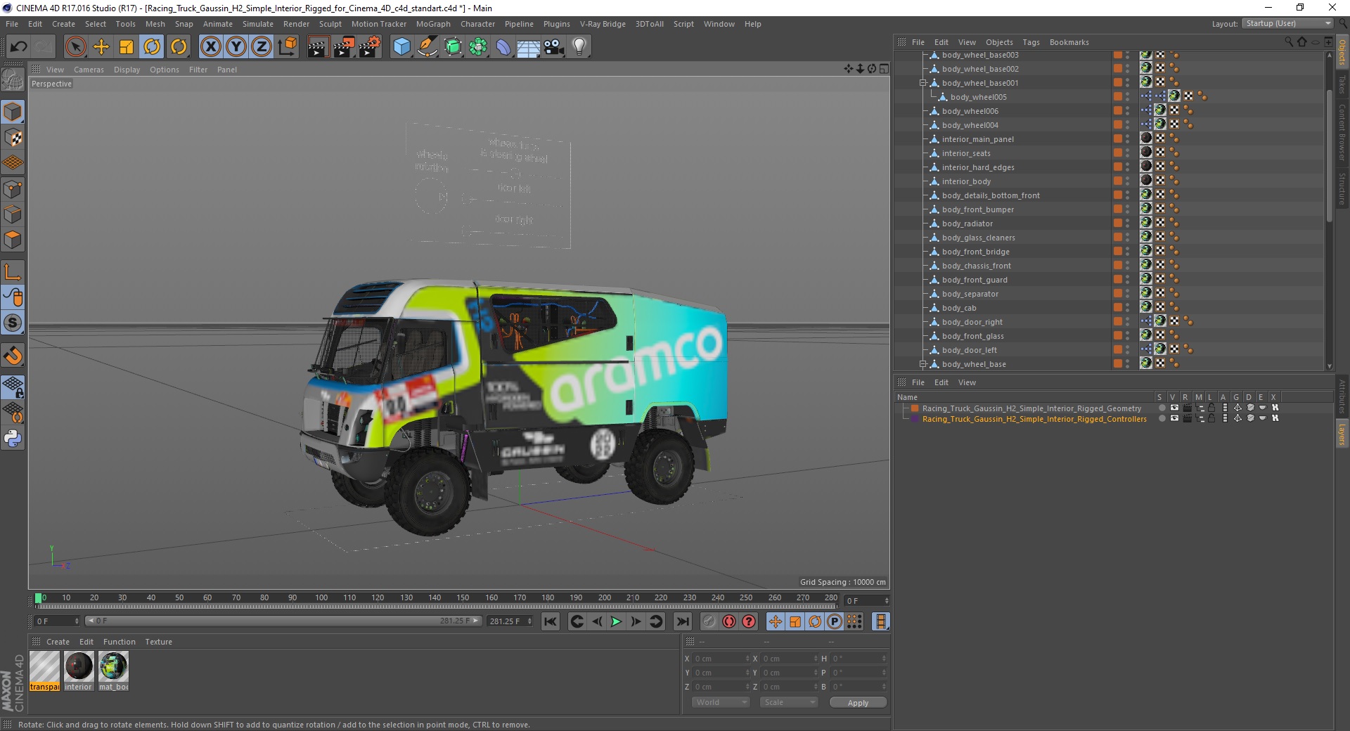 3D model Racing Truck Gaussin H2 Simple Interior Rigged for Cinema 4D