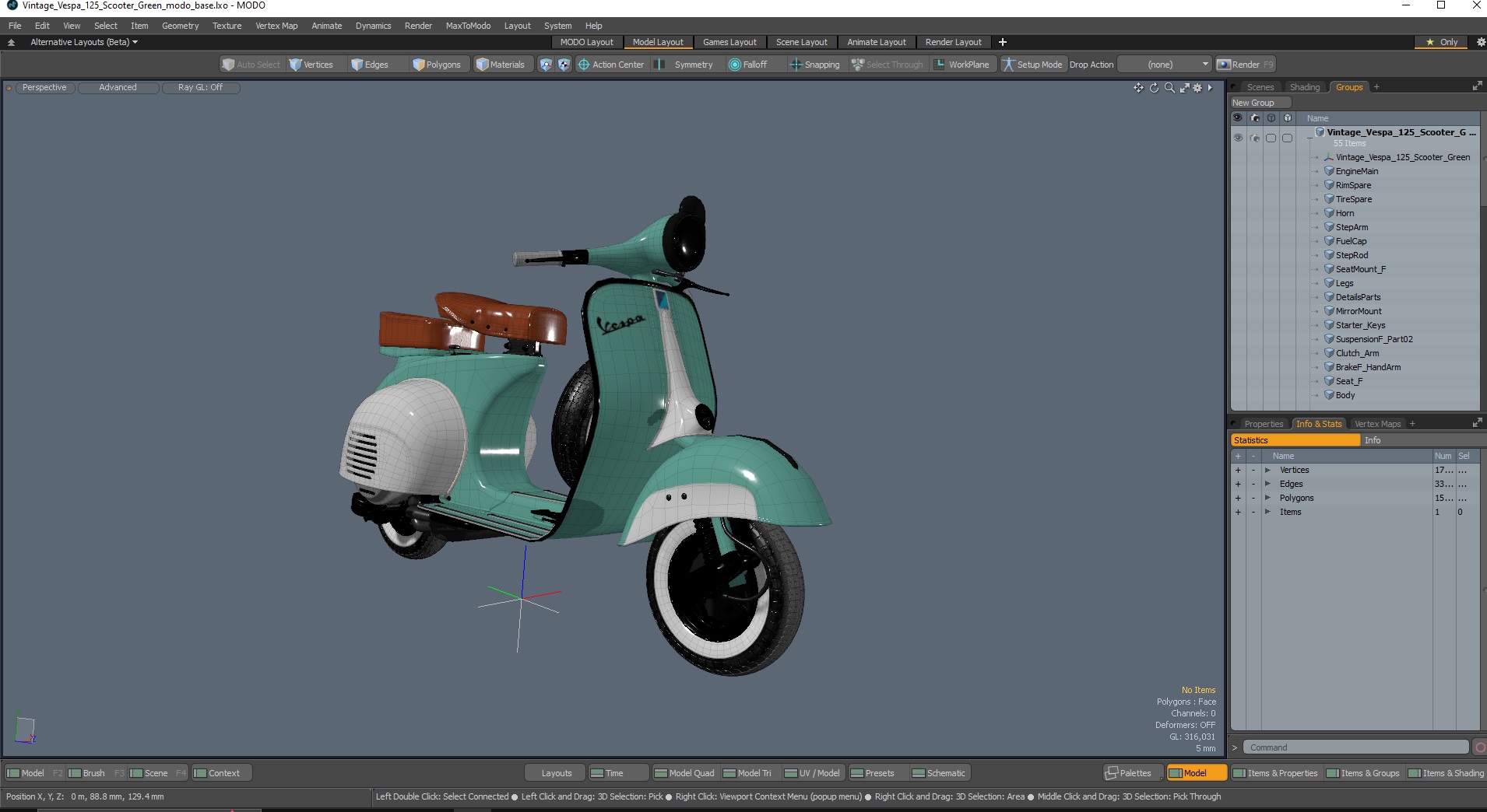 3D Vintage Vespa 125 Scooter Green