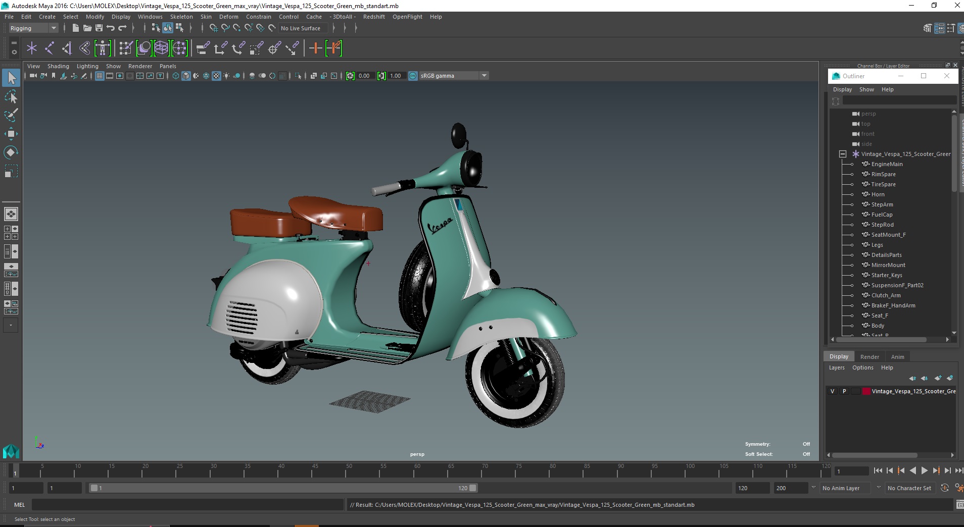3D Vintage Vespa 125 Scooter Green