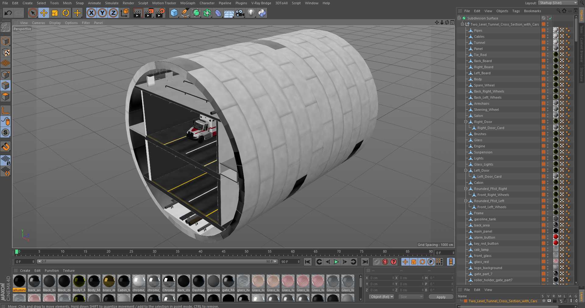 3D model Two Level Tunnel Cross Section with Cars