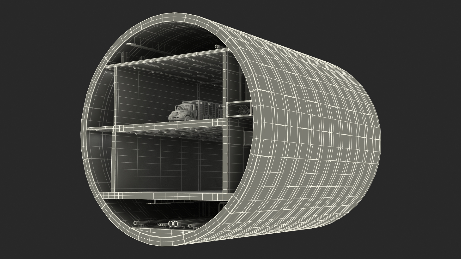 3D model Two Level Tunnel Cross Section with Cars