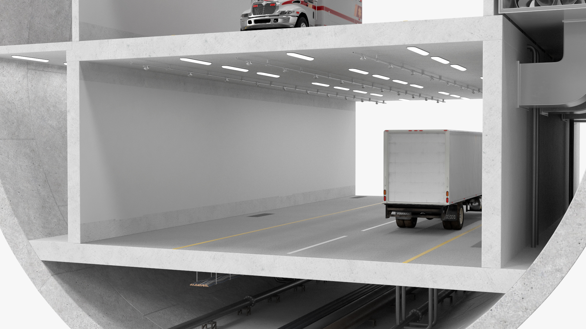 3D model Two Level Tunnel Cross Section with Cars