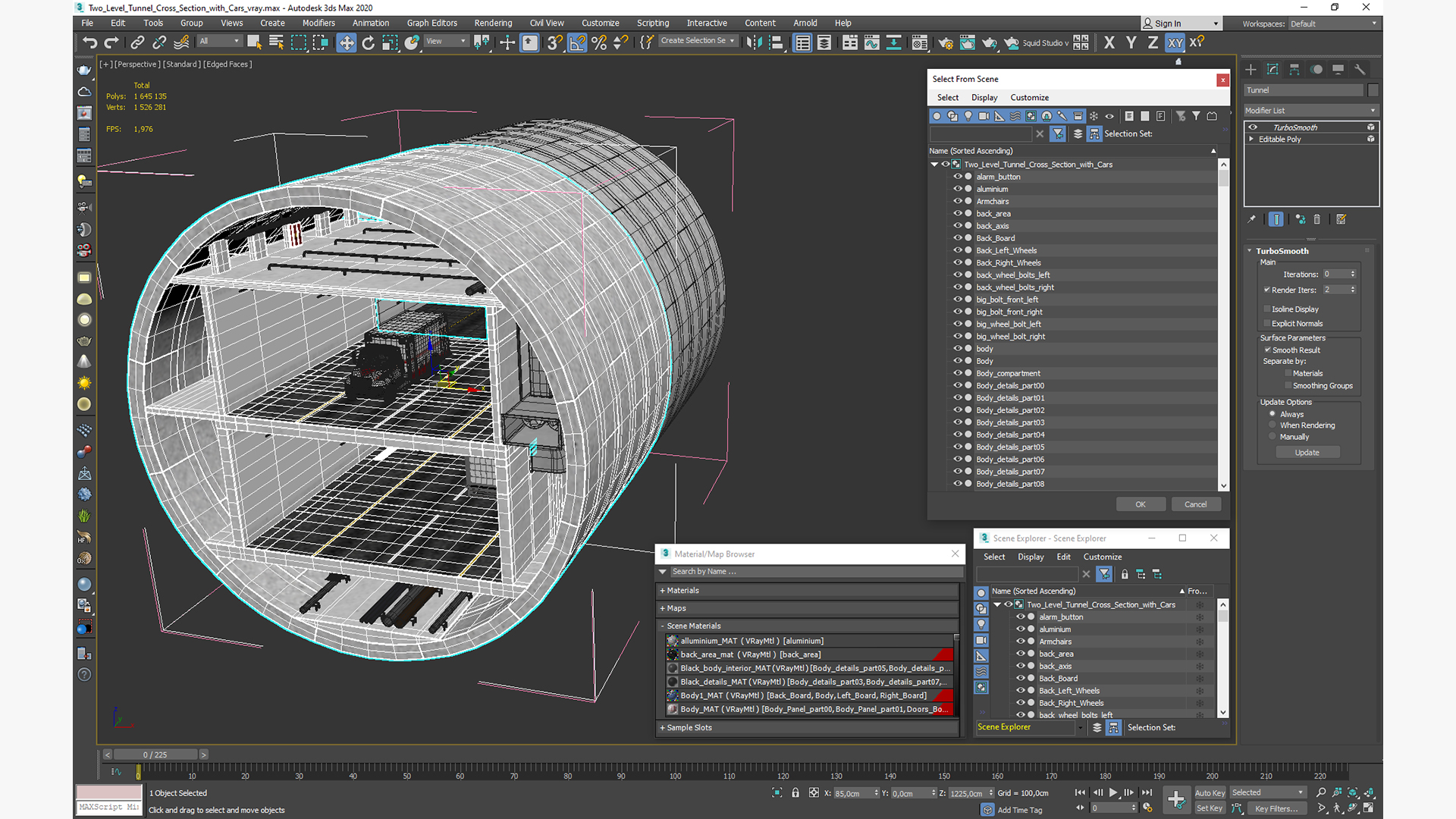 3D model Two Level Tunnel Cross Section with Cars