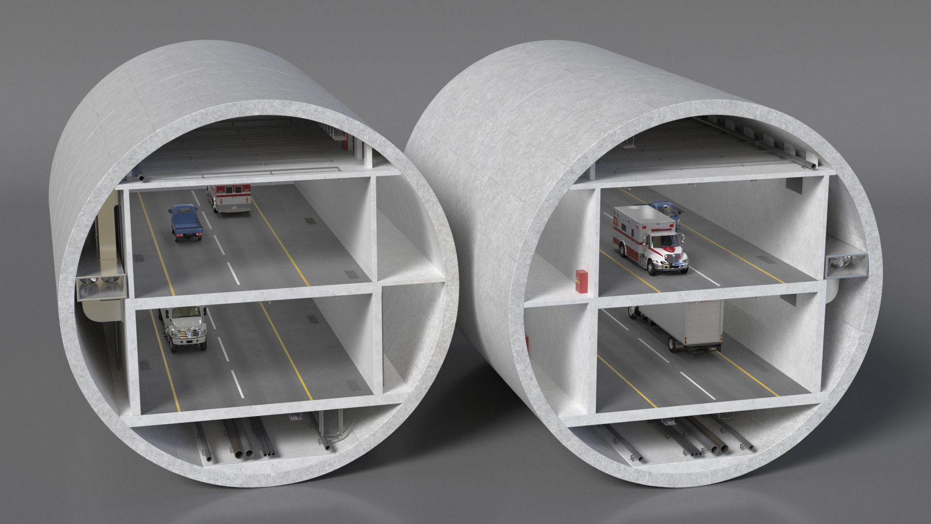 3D model Two Level Tunnel Cross Section with Cars