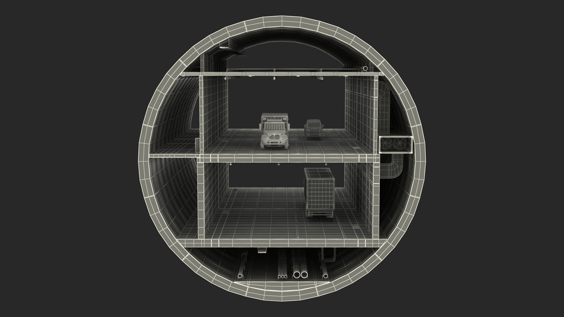 3D model Two Level Tunnel Cross Section with Cars