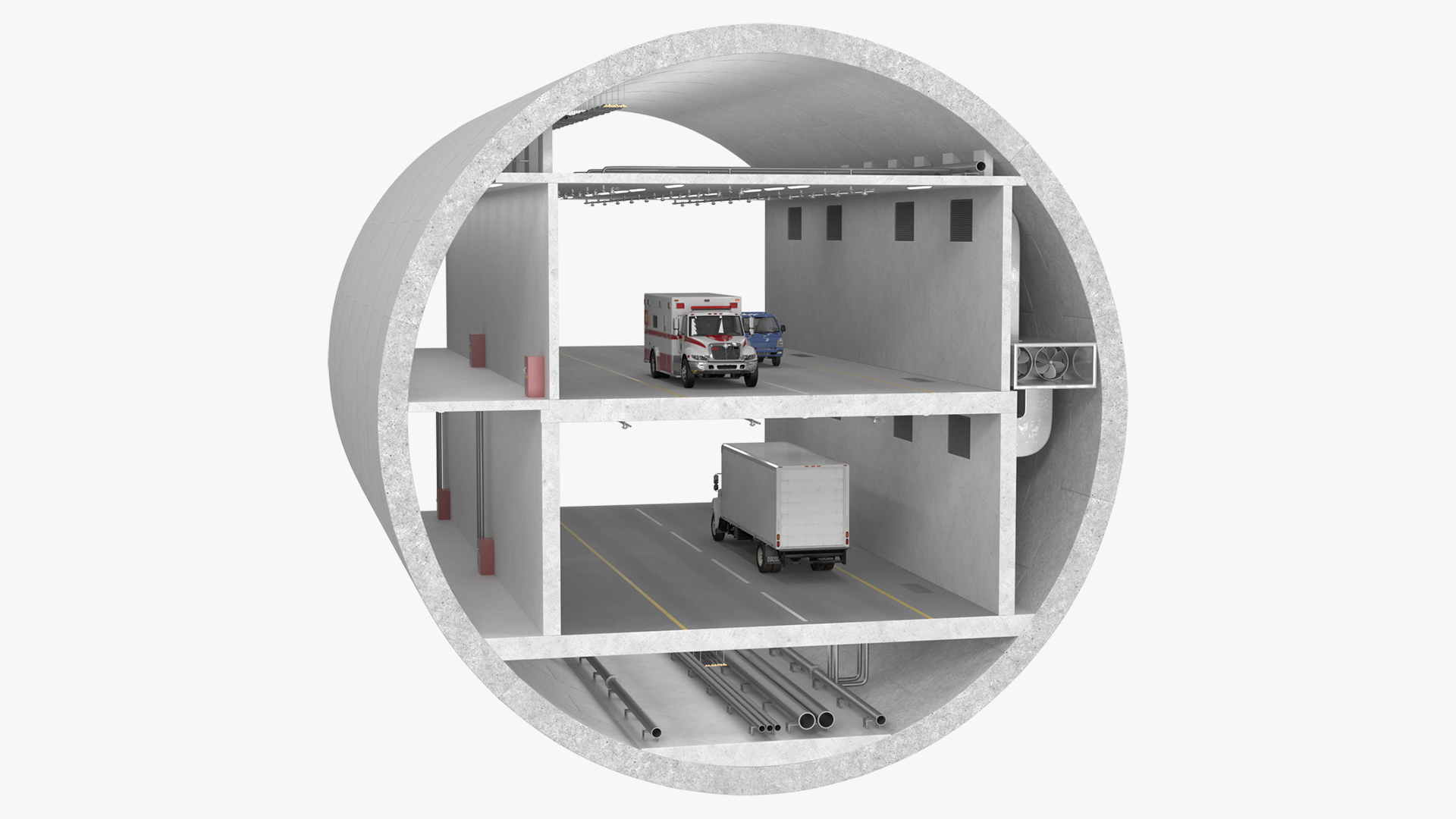 3D model Two Level Tunnel Cross Section with Cars