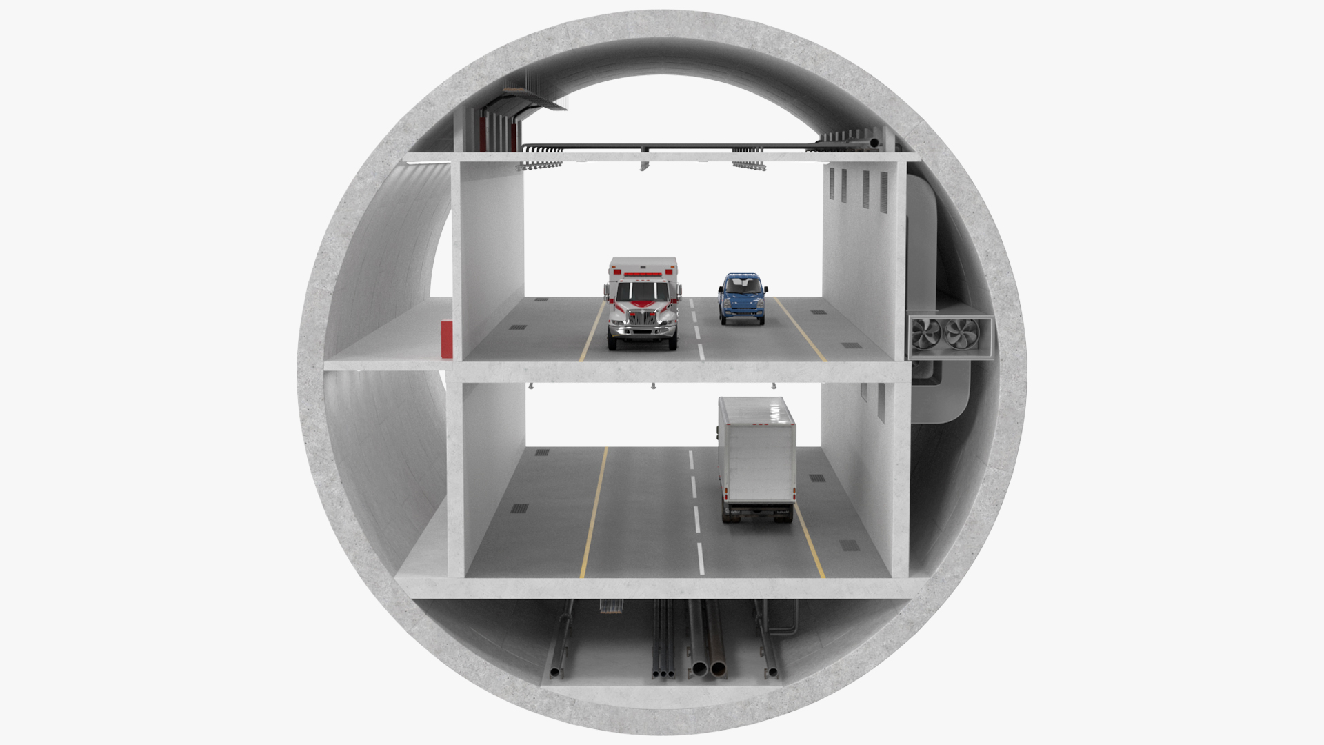 3D model Two Level Tunnel Cross Section with Cars