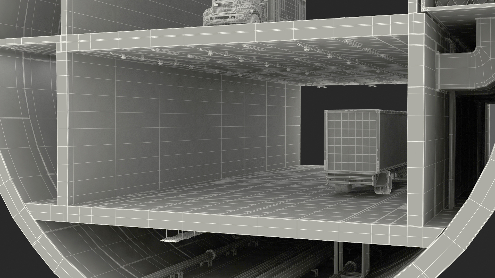 3D model Two Level Tunnel Cross Section with Cars