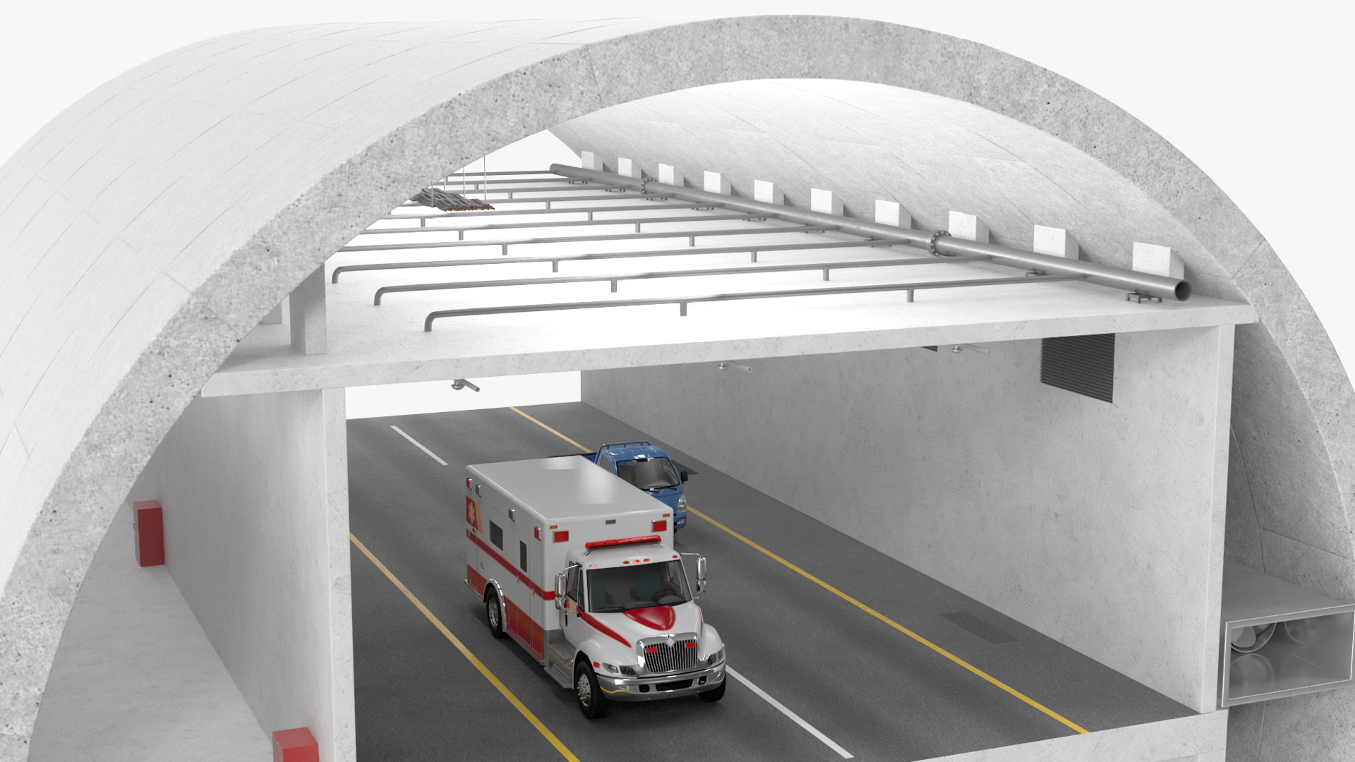 3D model Two Level Tunnel Cross Section with Cars