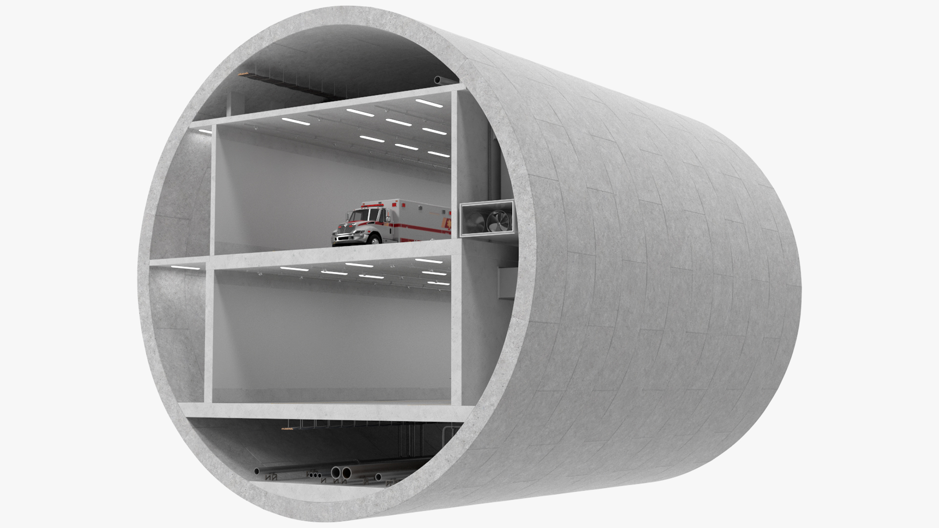 3D model Two Level Tunnel Cross Section with Cars