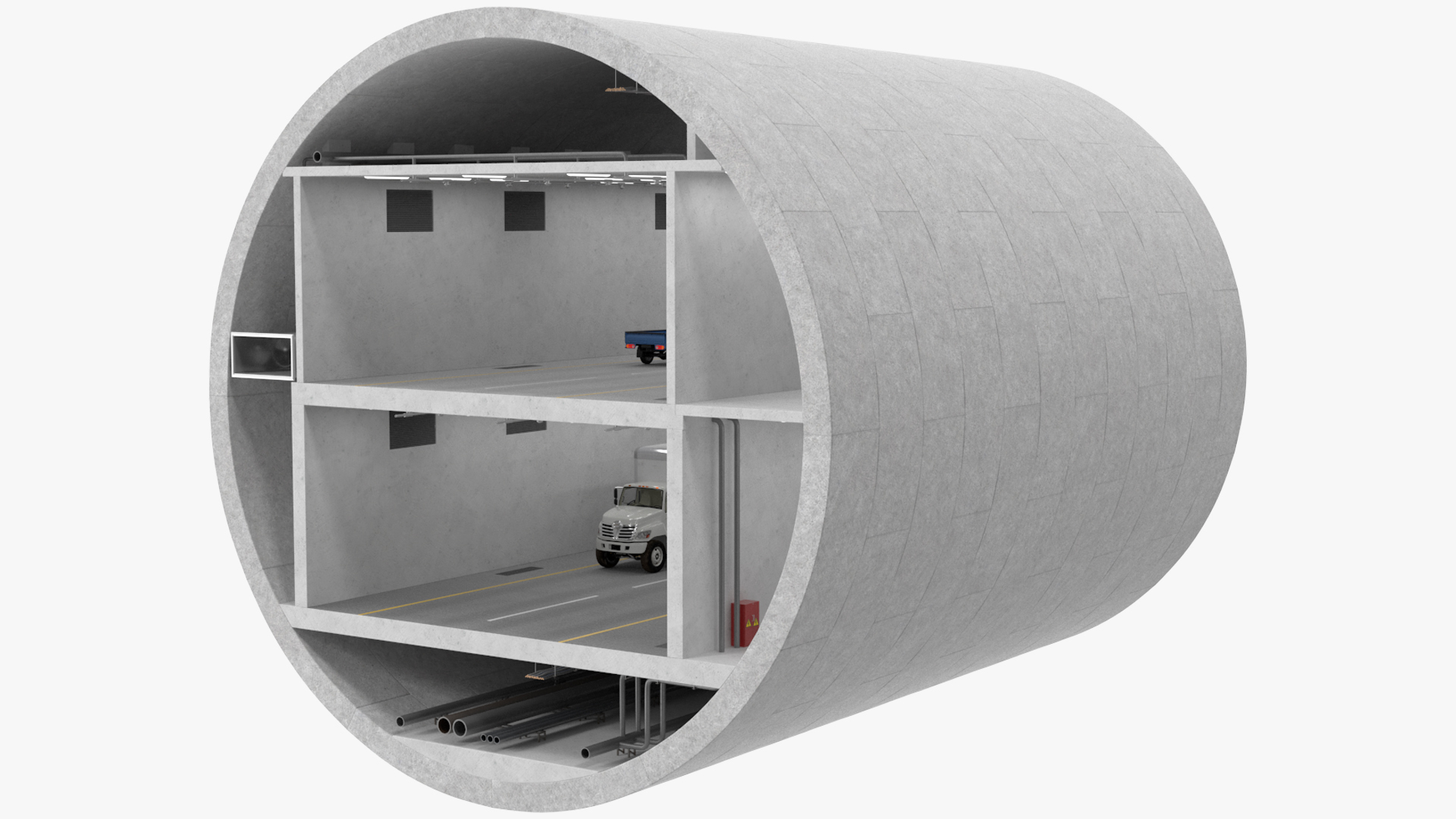 3D model Two Level Tunnel Cross Section with Cars