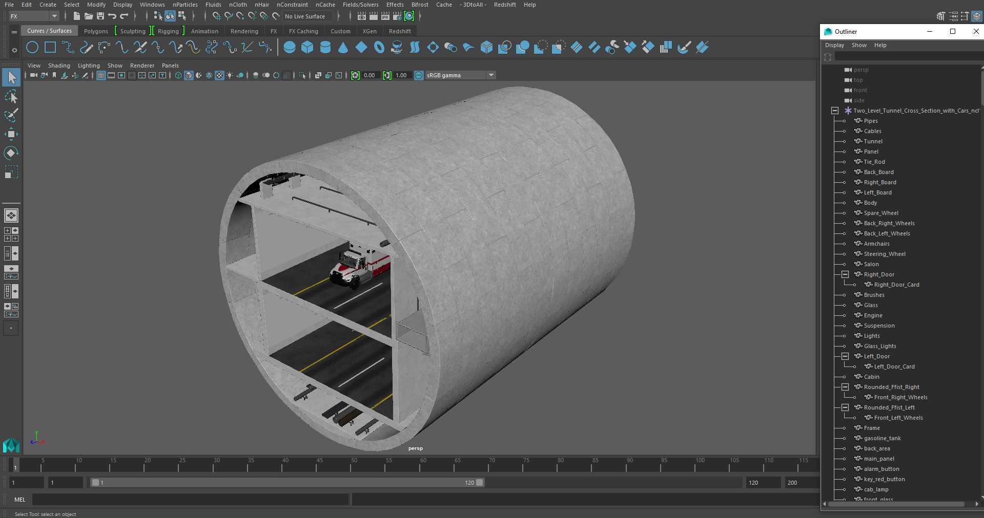 3D model Two Level Tunnel Cross Section with Cars