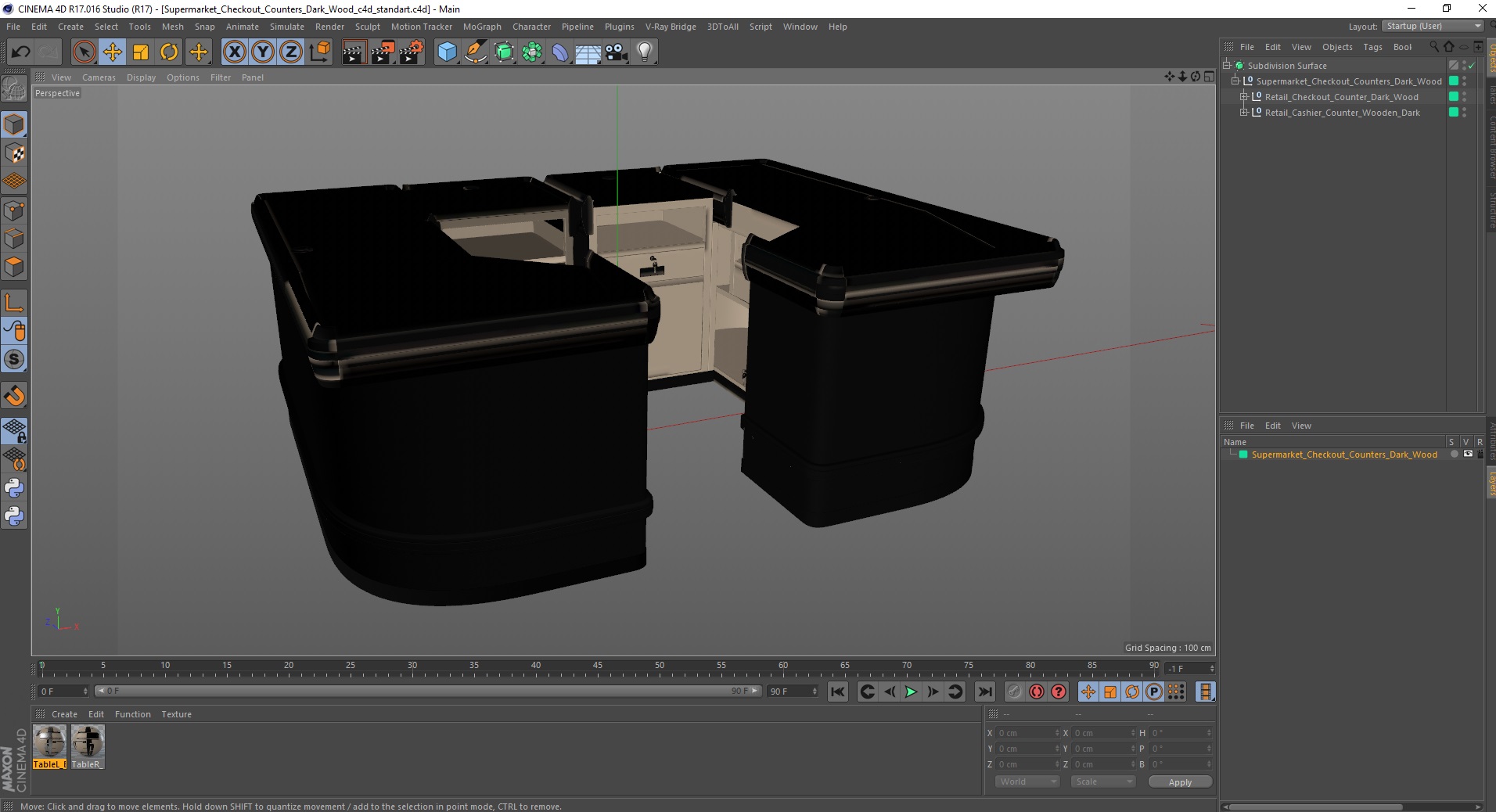 Supermarket Checkout Counters Dark Wood 3D model