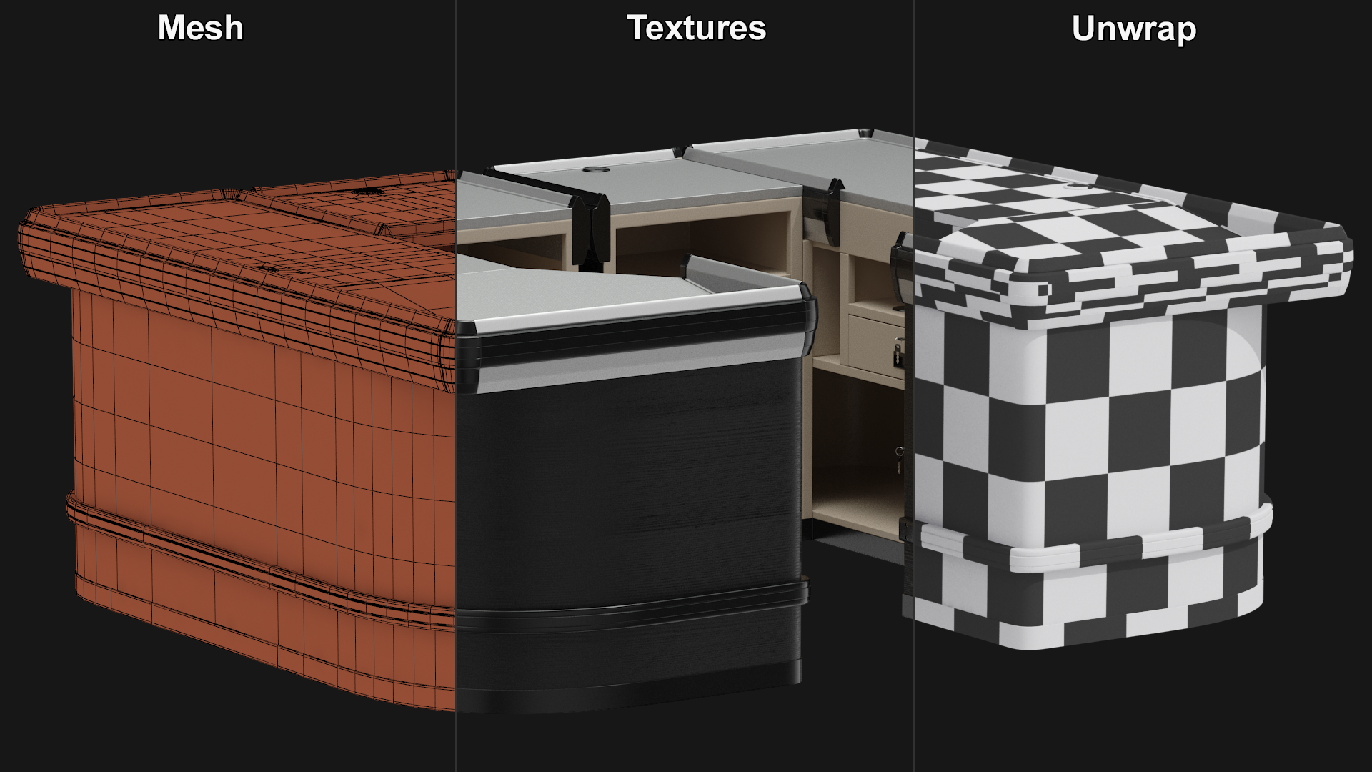 Supermarket Checkout Counters Dark Wood 3D model